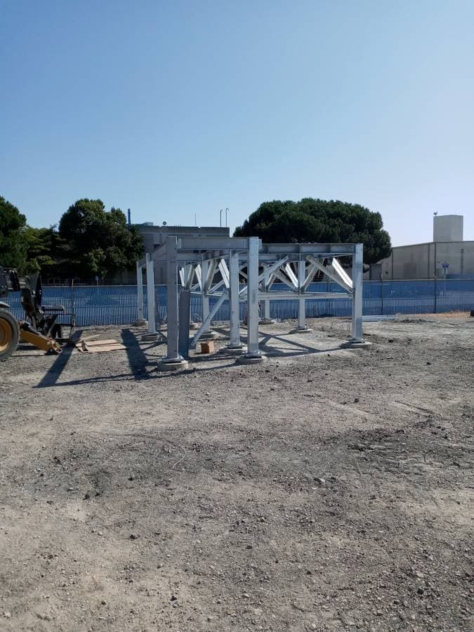 Pieces of metal welded together to form a structure for a building